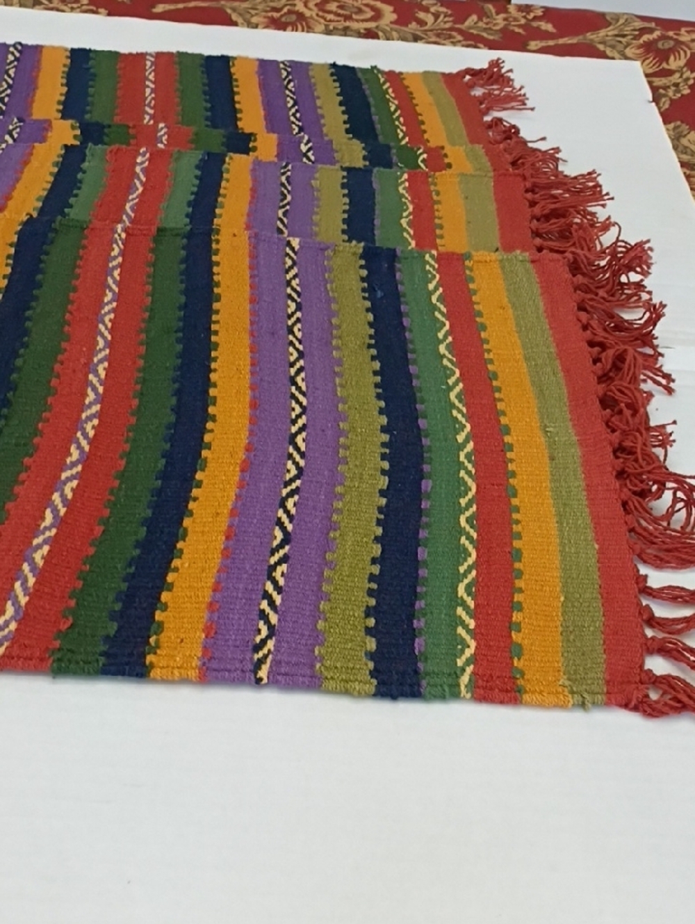 Mango Multicolor Striped Cotton Table Runner - Red, Green, Yellow, Orange